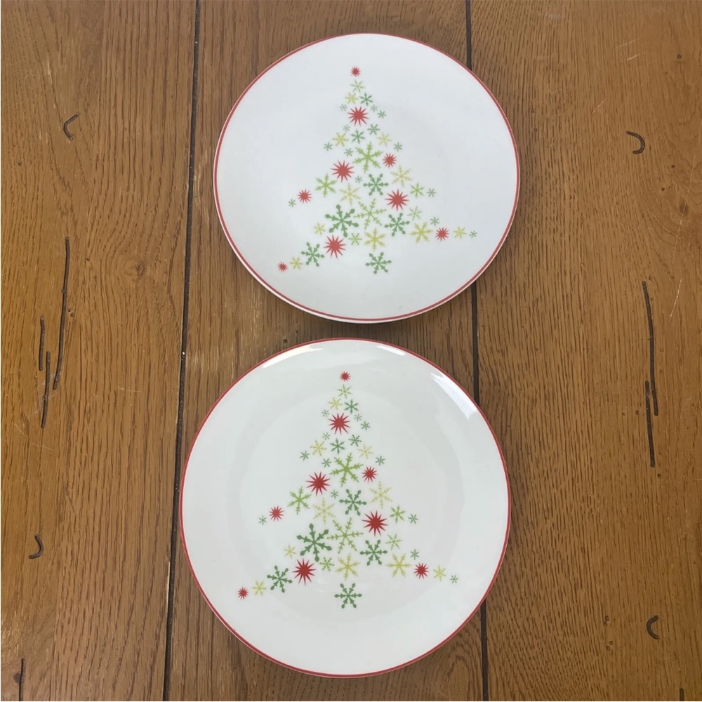 Crate & Barrel Snowflake Christmas Tree Plates
